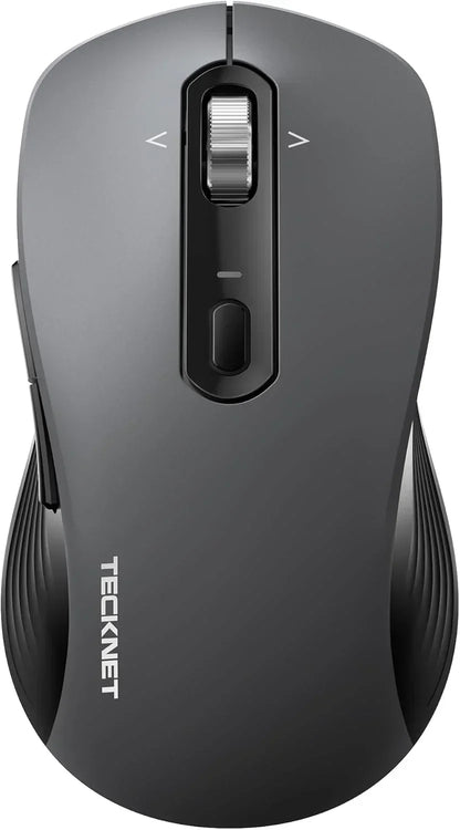 Ergonomic wireless gaming mouse with side buttons and scroll wheel, black color