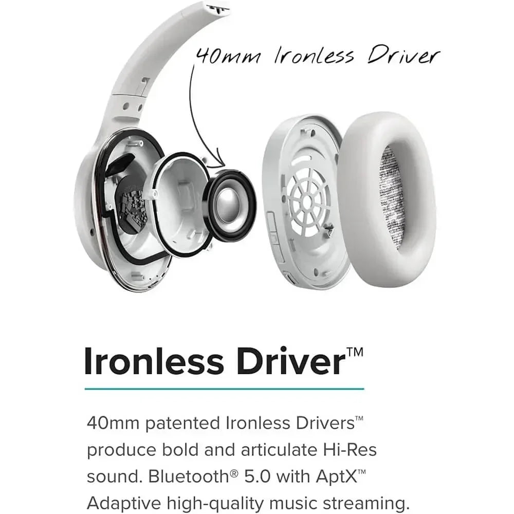 Enduro ANC Bluetooth Headphones, Noise Cancelling, 60 Hours Playtime, Hi-Res Audio, Light Grey