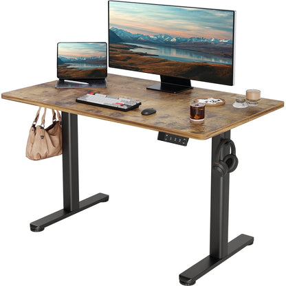 48" Electric Standing Desk - Adjustable Height Stand up Home Office Desk, Sit to Stand Desk with Splice Board, Rustic Brown Computer Table for Corner Small Space