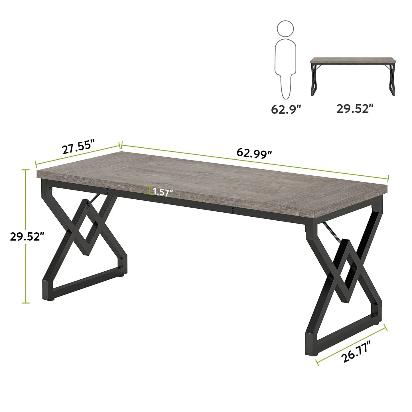 63-In Large Executive Desk, Home Office Computer Desk