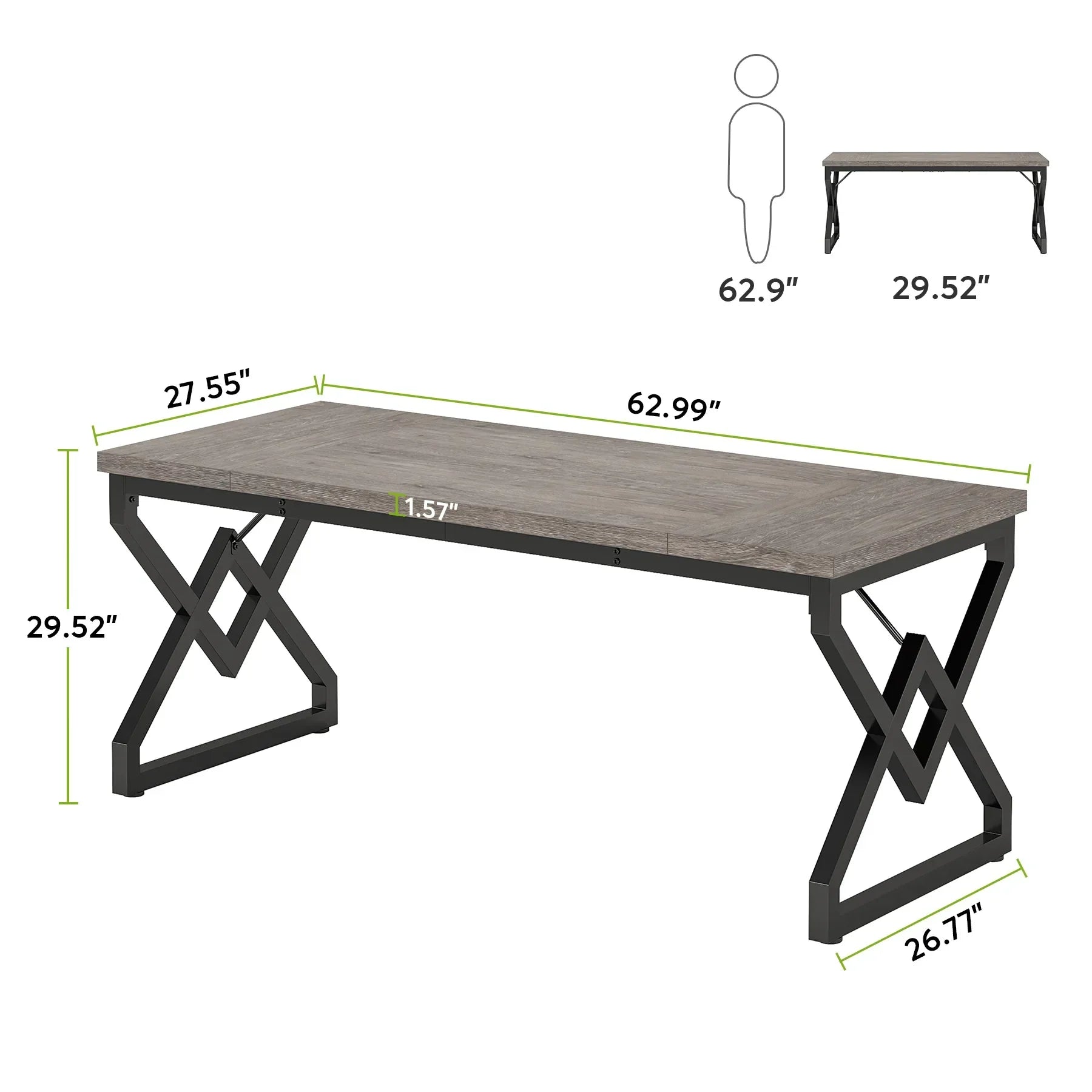 63-In Large Executive Desk, Home Office Computer Desk