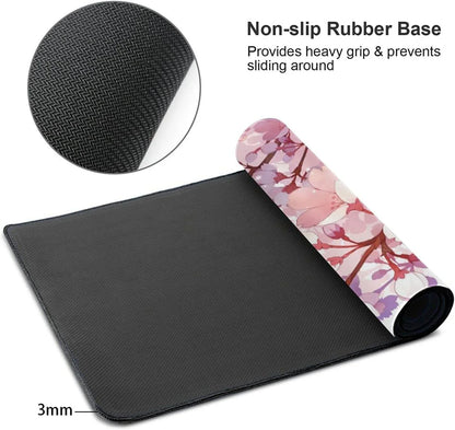 Gaming mouse pad with non-slip rubber base and cherry blossom design, 3mm thickness