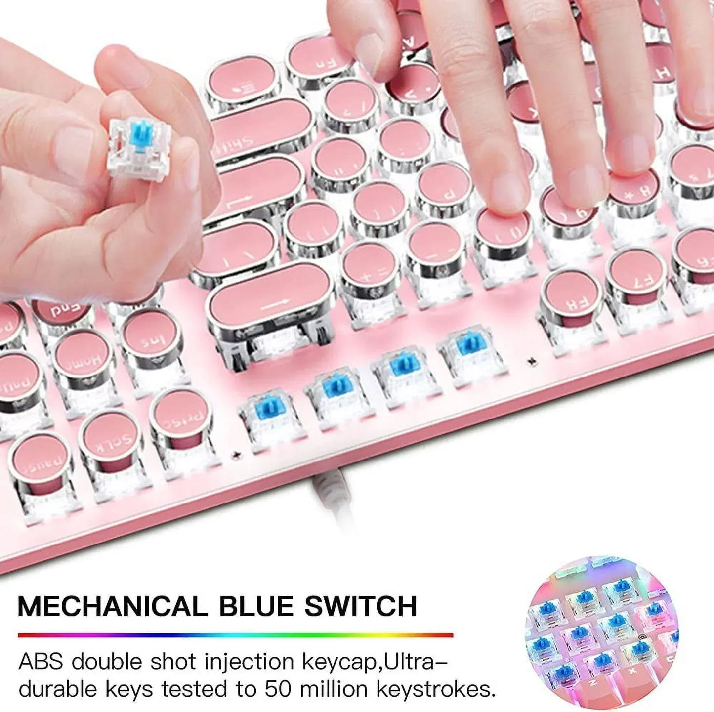 X9 Wired 104 Keys Typewriter Mechanical Gaming Keyboard and Mouse, White LED Backlit for Pc/Mac/Windows