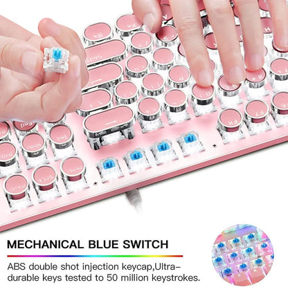 X9 Wired 104 Keys Typewriter Mechanical Gaming Keyboard and Mouse, White LED Backlit for Pc/Mac/Windows