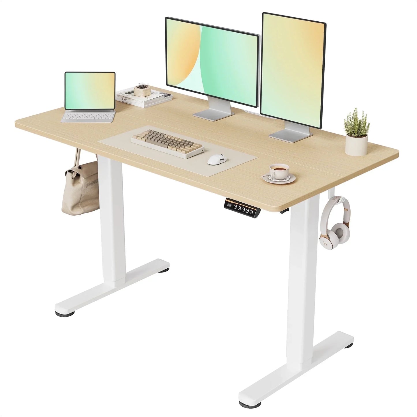 48" Electric Standing Desk - Adjustable Height Stand up Home Office Desk, Sit to Stand Desk with Splice Board, Rustic Brown Computer Table for Corner Small Space