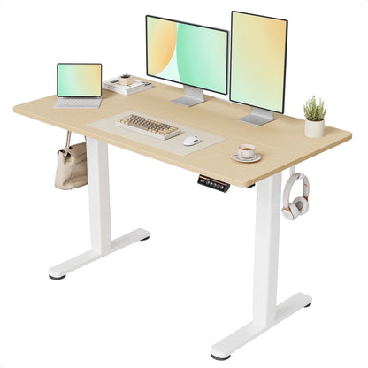 48" Electric Standing Desk - Adjustable Height Stand up Home Office Desk, Sit to Stand Desk with Splice Board, Rustic Brown Computer Table for Corner Small Space