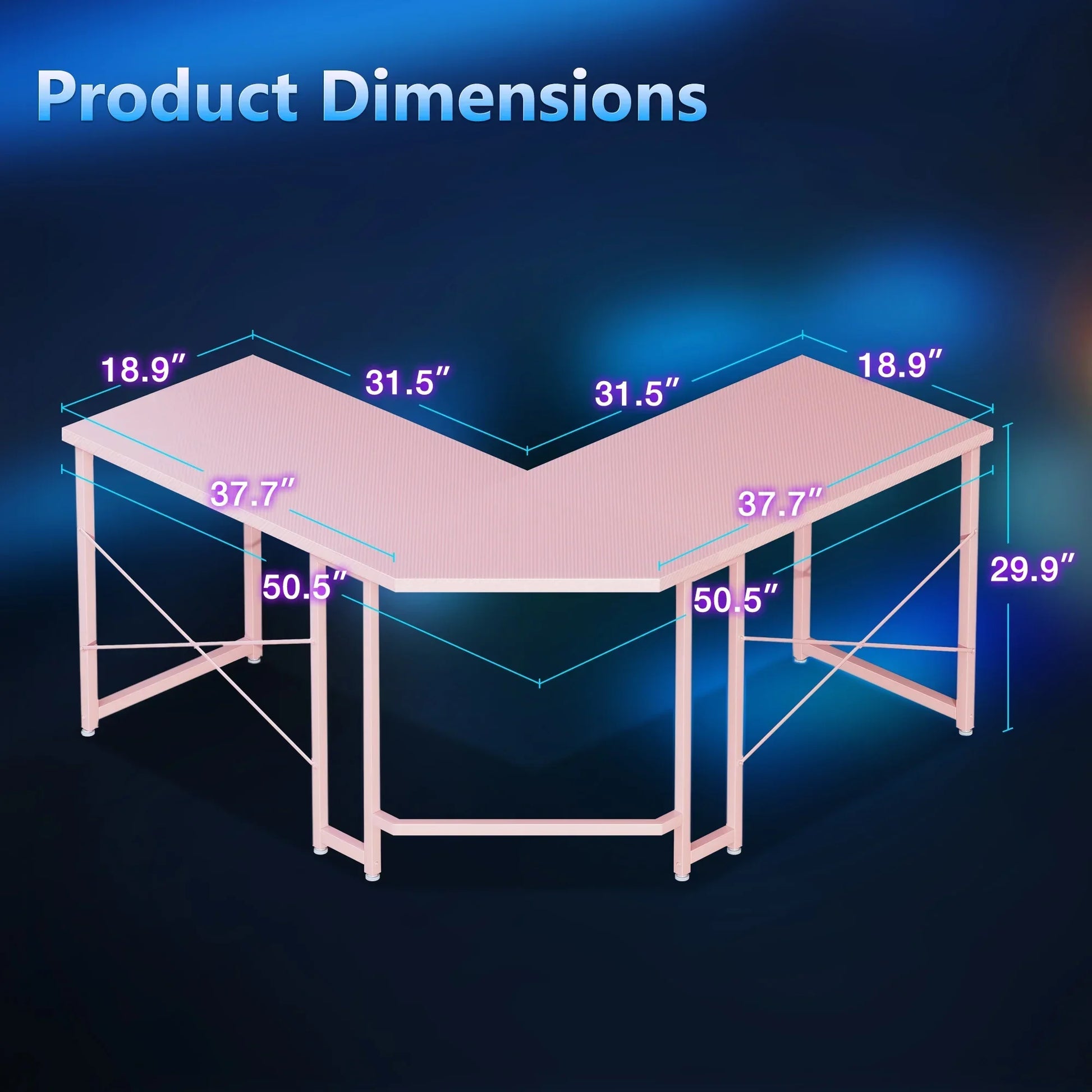 Computer Desk L Shaped, 51 Inch Reversible L Shaped Desk, Gaming Desk, Home Office Desk, Pink