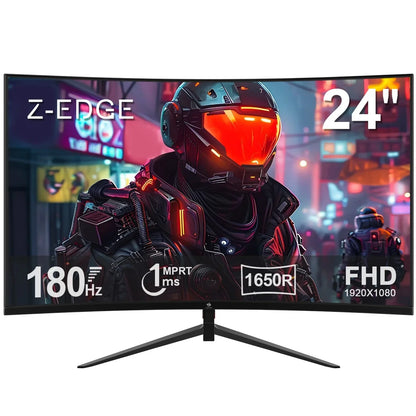 Z-EDGE 24-inch curved gaming monitor with 180Hz refresh rate, 1ms response time, 1650R curvature, and FHD 1920x1080 resolution