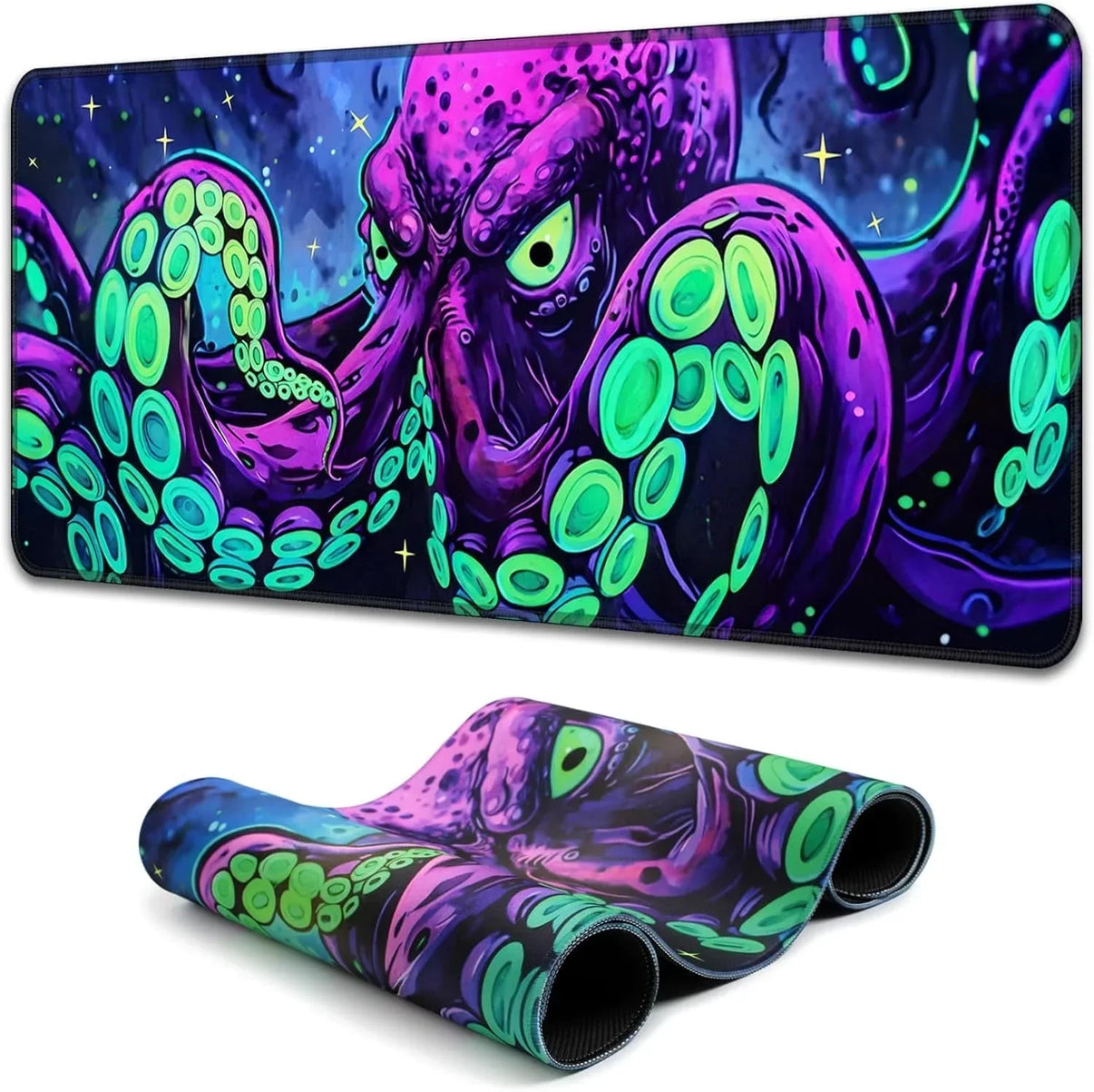 Byte Style gaming mousepad with vibrant purple and green octopus design on black background