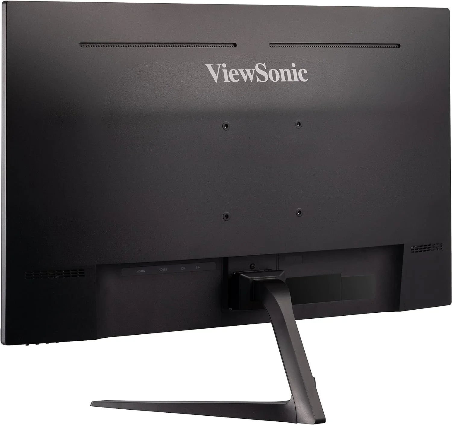 ViewSonic gaming monitor back view in matte black with stand and HDMI and DisplayPort inputs