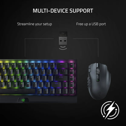 Wireless RGB backlit keyboard and gaming mouse with USB dongle for multi-device support