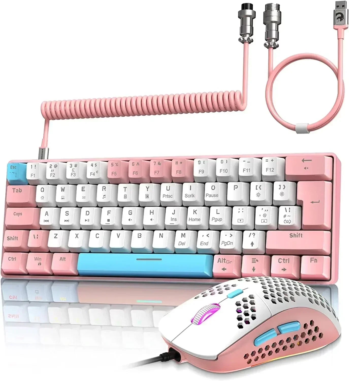 T60PRO 60% Mechanical Keyboard and Mouse Combo+Coiled USB C Cable, Compact RGB LED Backlit Keyboard, Clicky Blue Switch, 6400 DPI Programmable RGB Mouse for PC Mac Gamer(Gray&Orange)