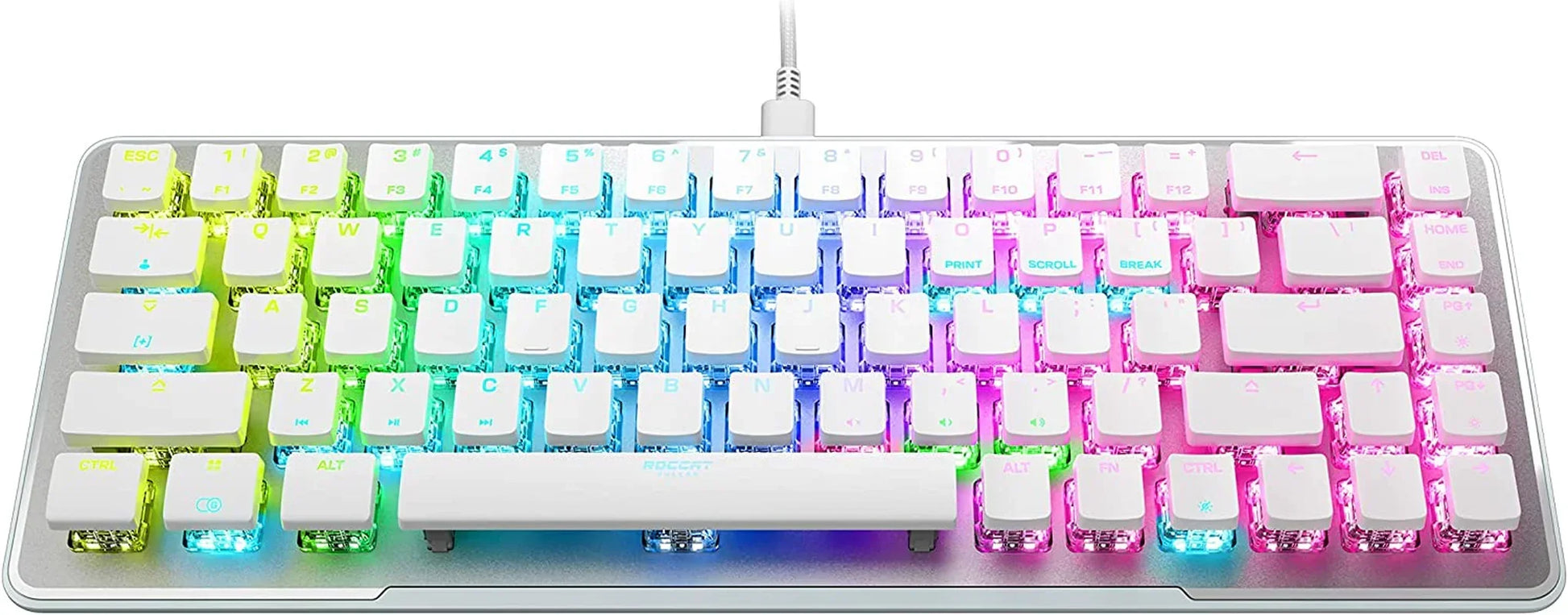 RGB backlit white mechanical gaming keyboard with retro 8-bit style, ideal for PC setups