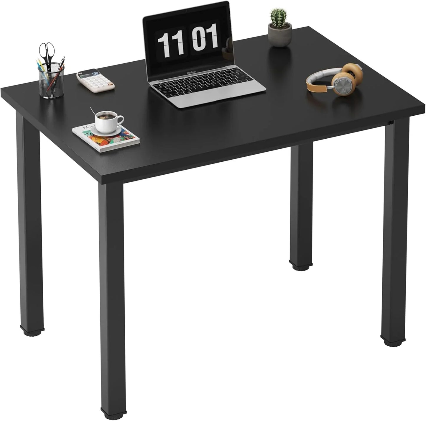 Computer Desk, 47 Inch Home Office Desk, Modern Simple Style Home Office Gaming Desk, Basic Writing Table for Study Student, Black Metal Frame, Black