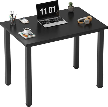 Computer Desk, 47 Inch Home Office Desk, Modern Simple Style Home Office Gaming Desk, Basic Writing Table for Study Student, Black Metal Frame, Black