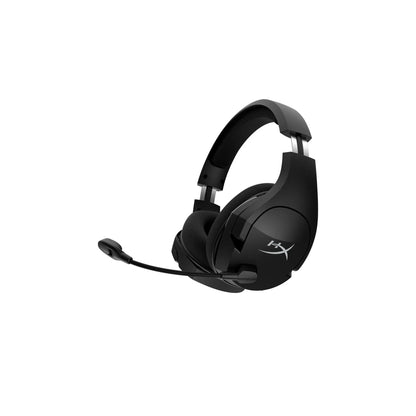Black gaming headset with microphone, over-ear design, isolated on white background