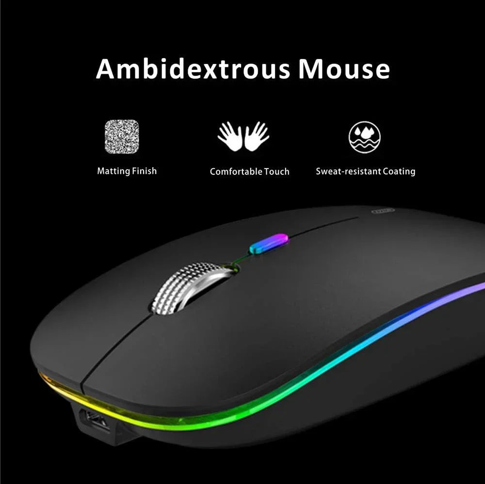 Ambidextrous gaming mouse with matte finish, RGB lighting, and sweat-resistant coating