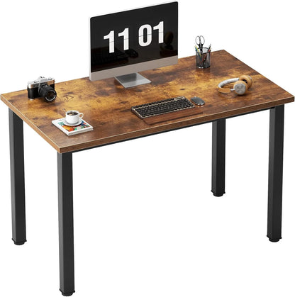 Computer Desk, 47 Inch Home Office Desk, Modern Simple Style Home Office Gaming Desk, Basic Writing Table for Study Student, Black Metal Frame, Black