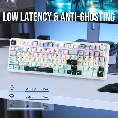 RGB gaming keyboard with low latency, anti-ghosting, on a modern desk setup in Byte Style.