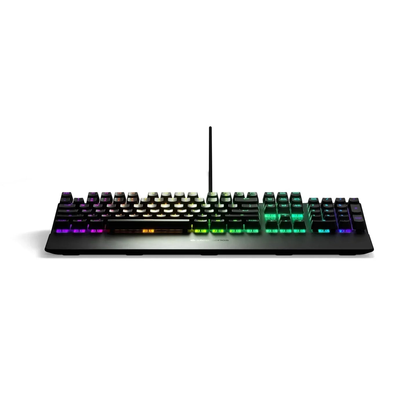 RGB mechanical gaming keyboard with backlit keys, modern design on white background