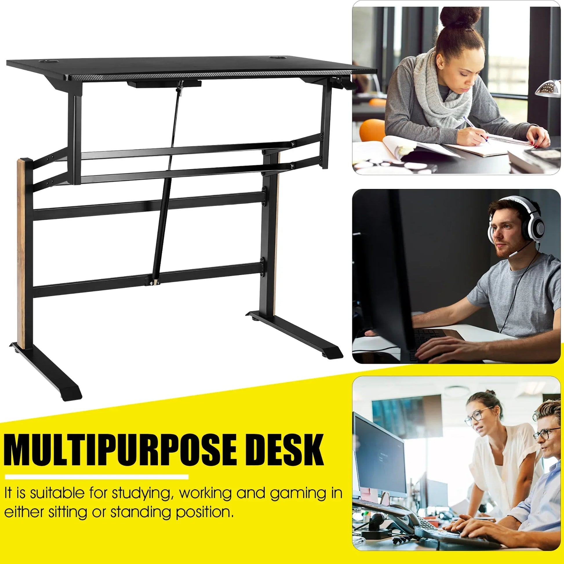 Pneumatic Height Adjustable Standing Desk Sit to Stand Computer Desk Workstaion