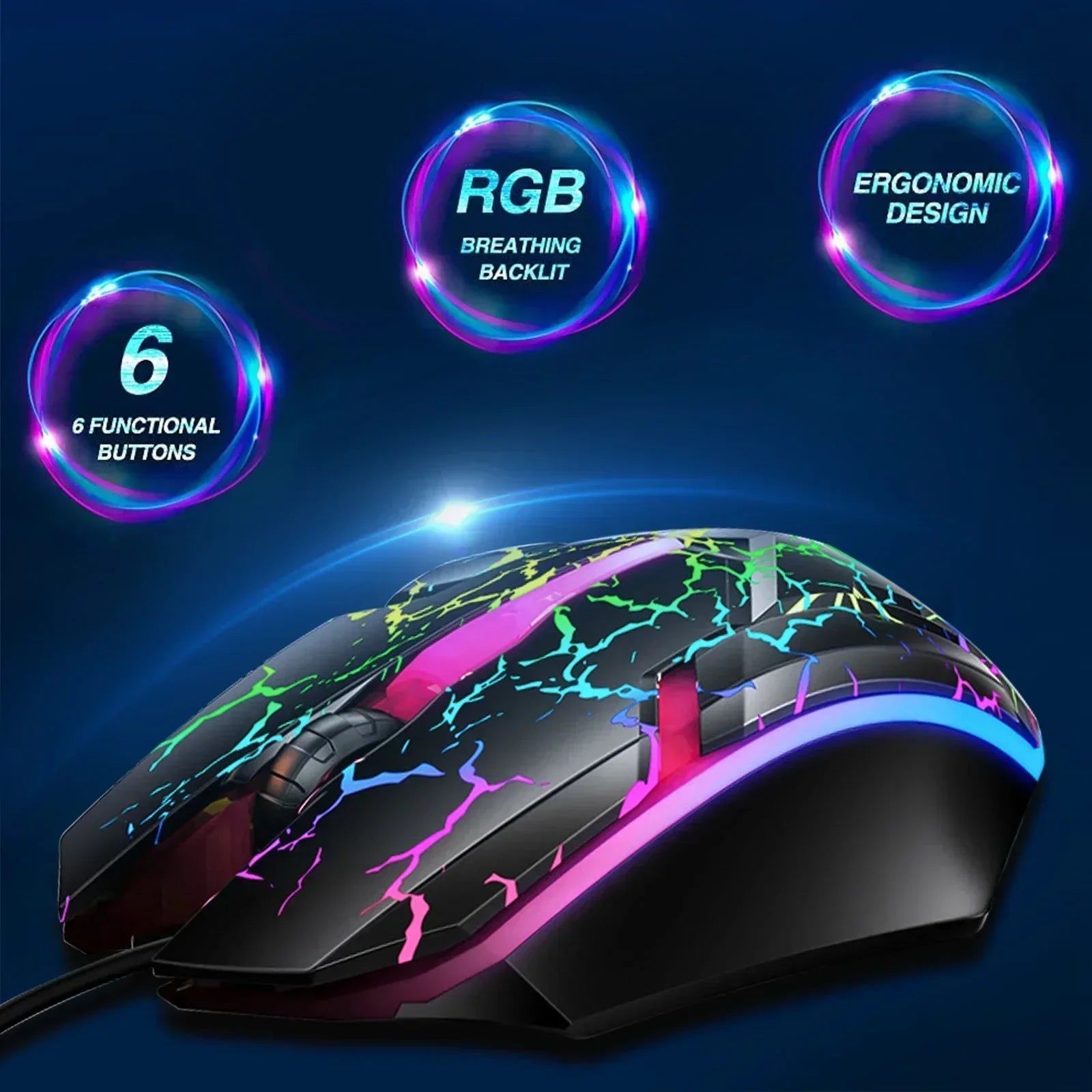 RGB Gaming Mouse, Wired USB Computer Mice, PC Gaming Mice, Ergonomic Optical Mice with 4 Adjustable DPI, RGB Backlit LED for Desktop, Laptop, Windows, Mac, Vista, Linux, Gamer, Black