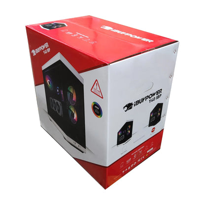 iBUYPOWER Y40 IBP gaming desktop PC box with RGB fans and white chassis packaging