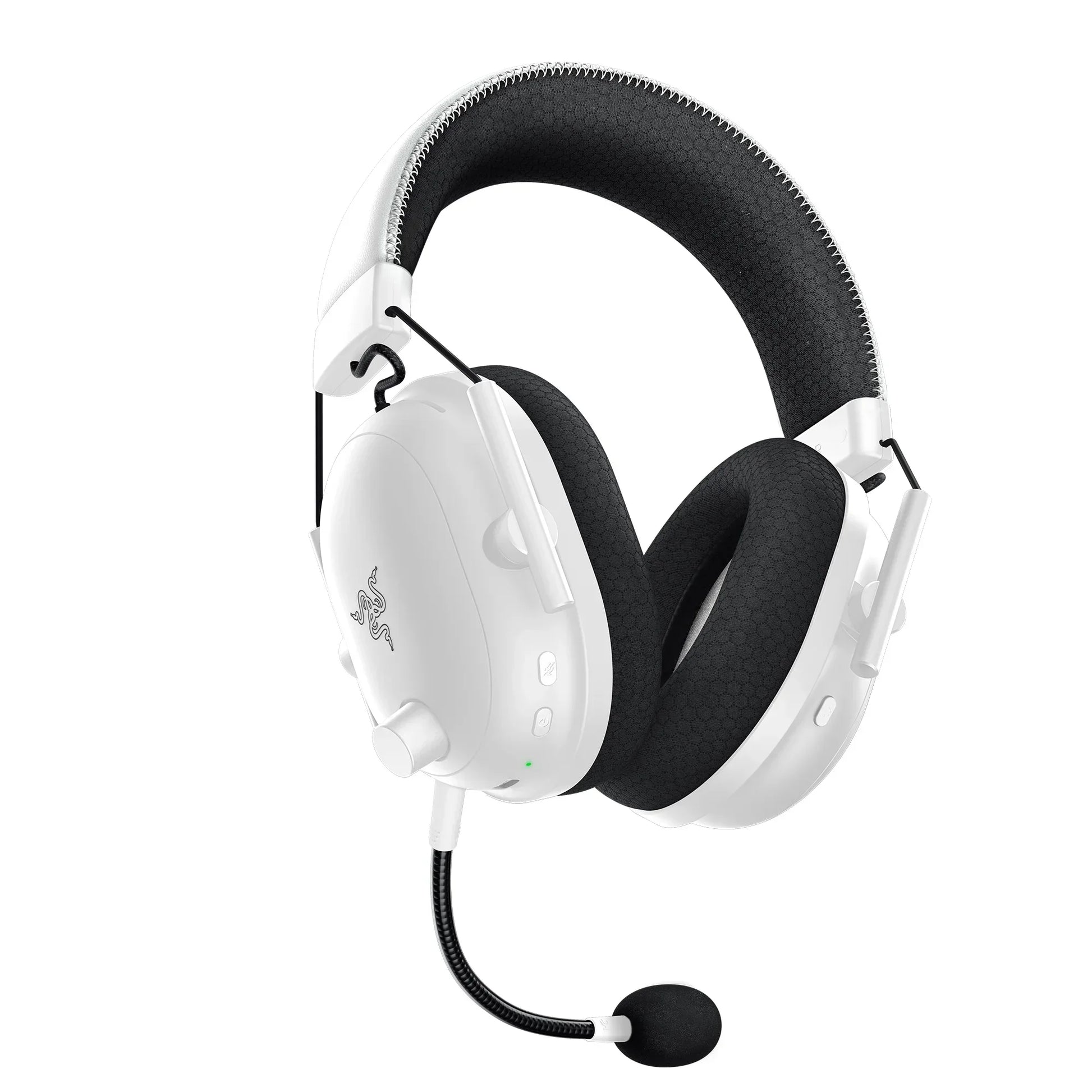White gaming headset with black cushioned ear pads and adjustable microphone from Byte Style