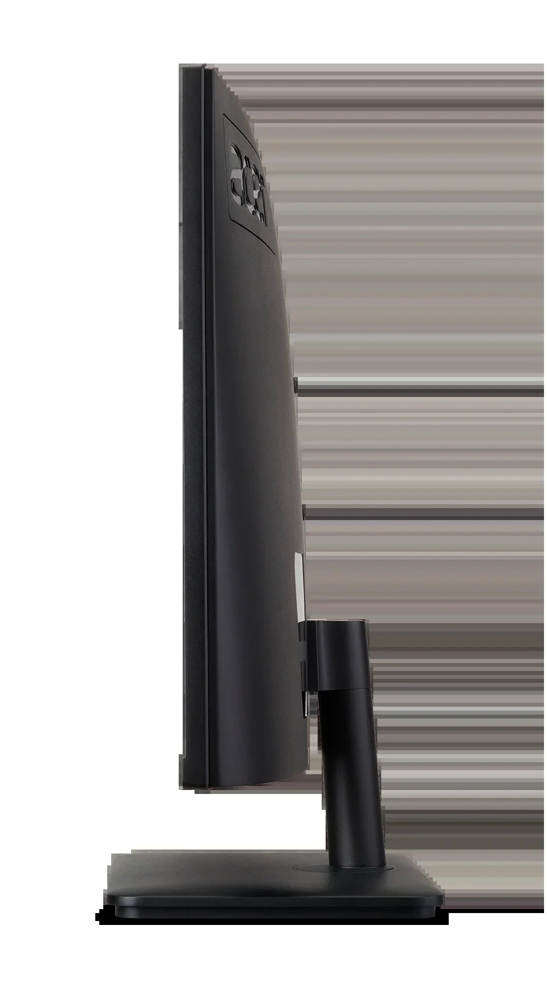 Side view of Dell black computer monitor on adjustable stand with flat rectangular base