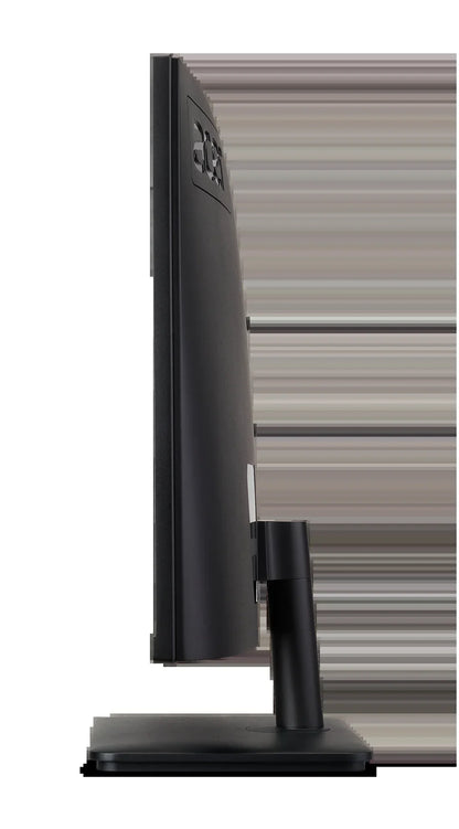 Side view of Dell black computer monitor on adjustable stand with flat rectangular base