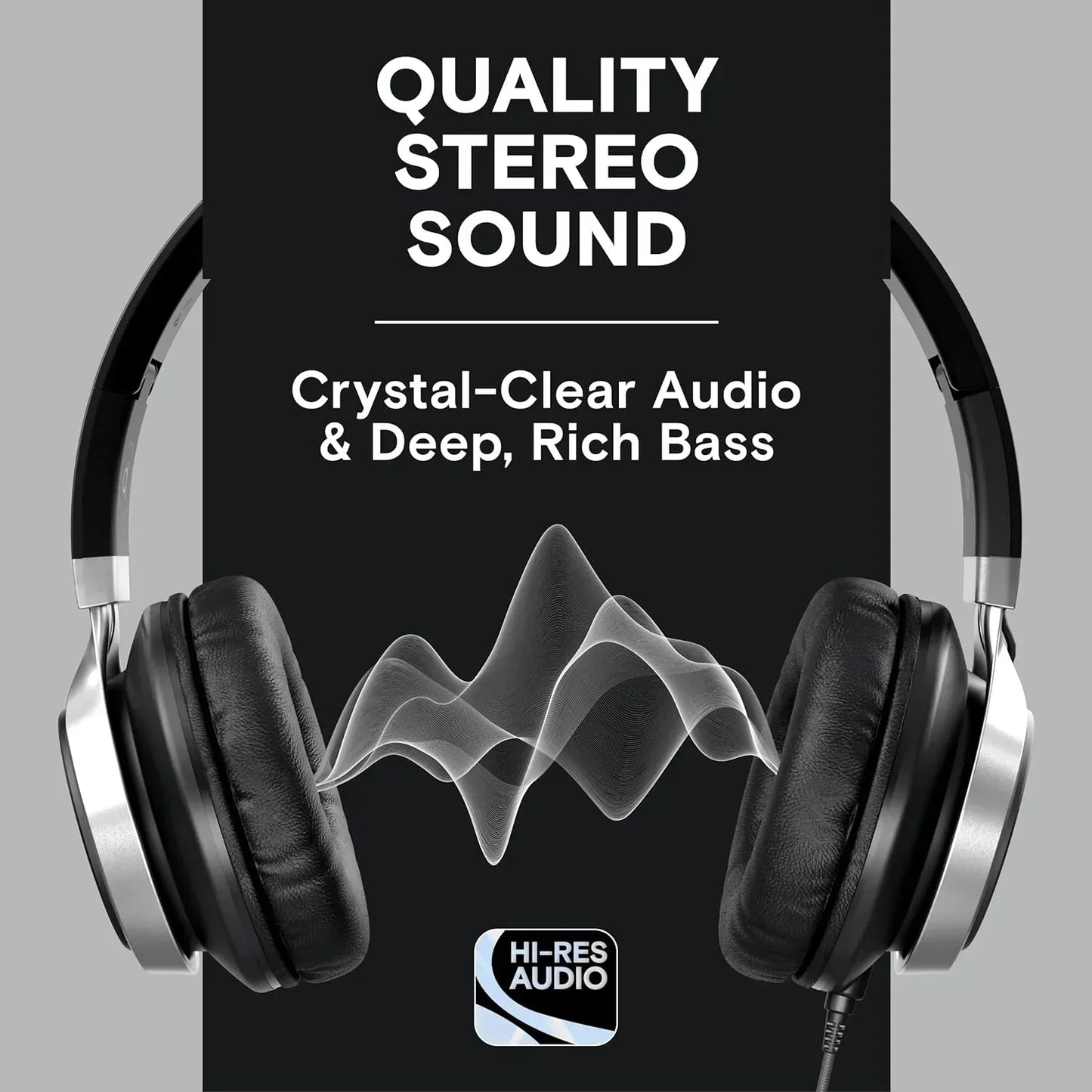 Hi-res audio gaming headset with quality stereo sound, crystal-clear audio, and deep bass.
