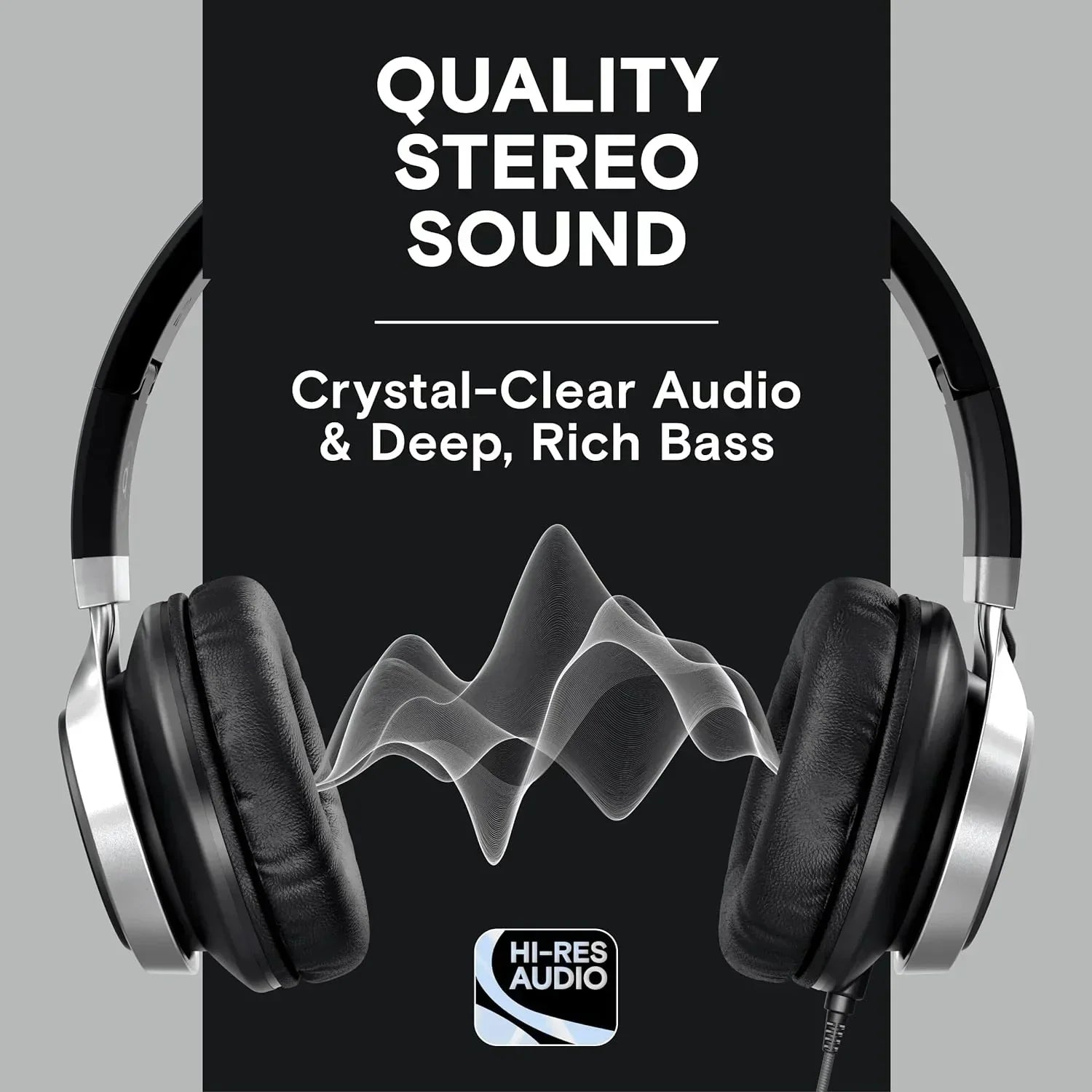 Hi-res audio gaming headset with quality stereo sound, crystal-clear audio, and deep bass.