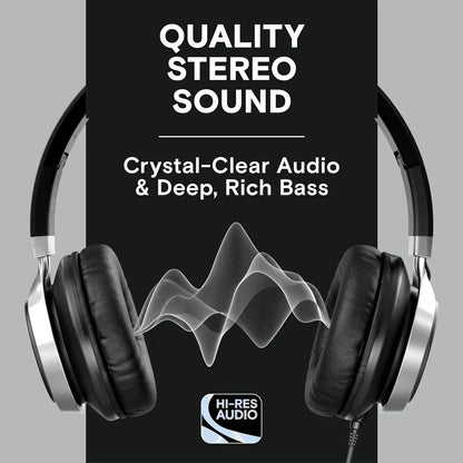 Hi-res audio gaming headset with quality stereo sound, crystal-clear audio, and deep bass.