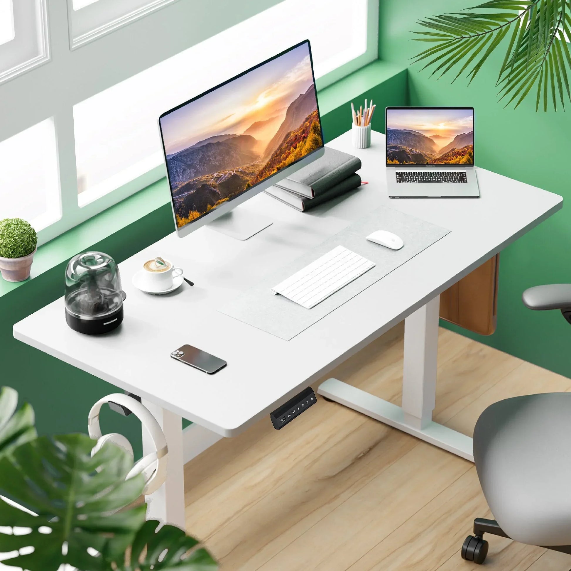 40X24 Inch Electric Standing Desk, Ergonomic Rising Modern Lift Motorized Gaming Desktop Workstation for Work Home Office, Height Adjustable, White