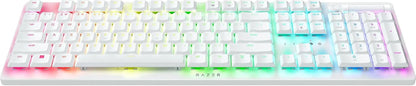 White mechanical gaming keyboard with RGB backlighting, modern design, Byte Style setup.