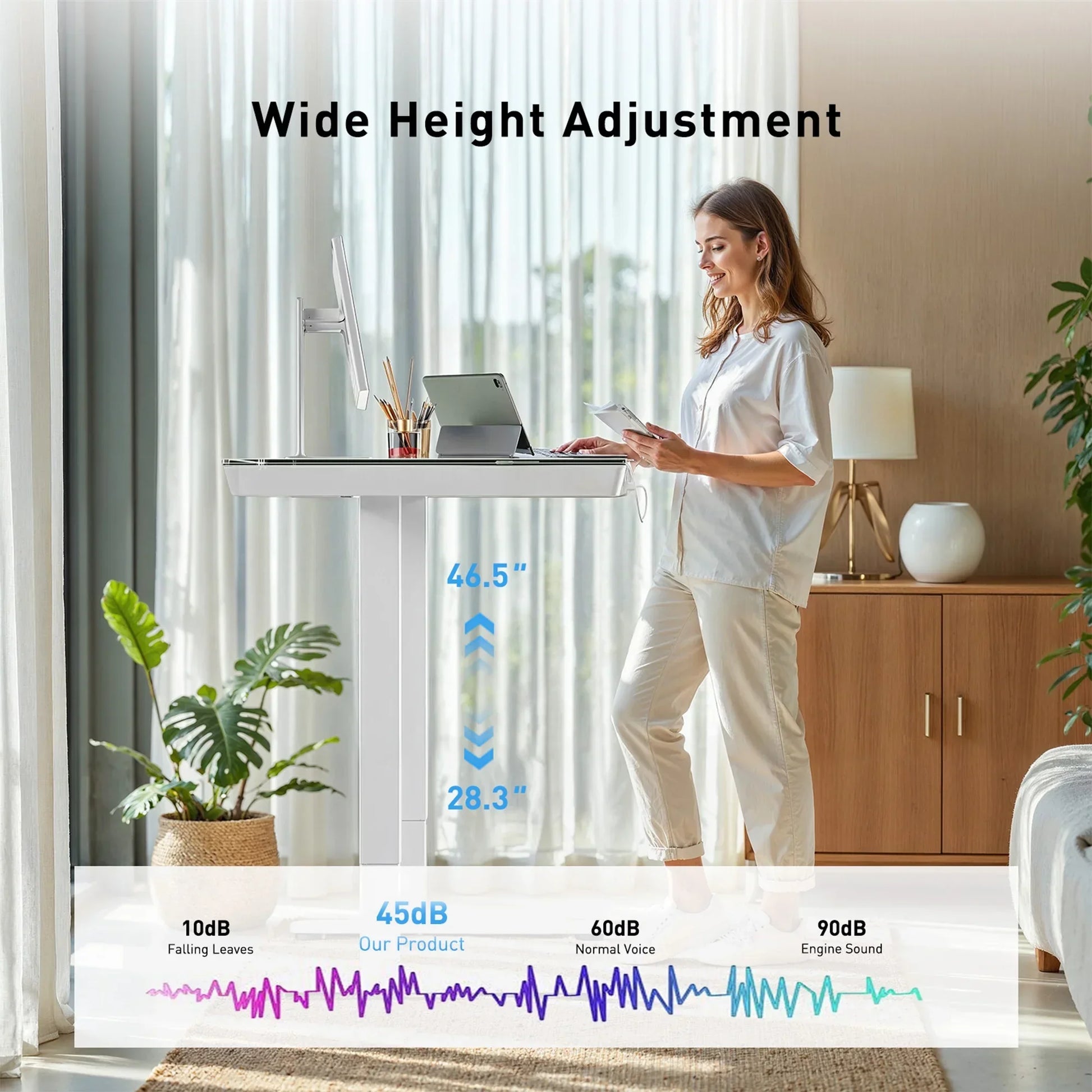 Glass Top Electric Standing Desk with Drawer, 48'' X 24'' Electric Height Adjustable Desk with USB Charging Ports, Sit Stand up for Home Office