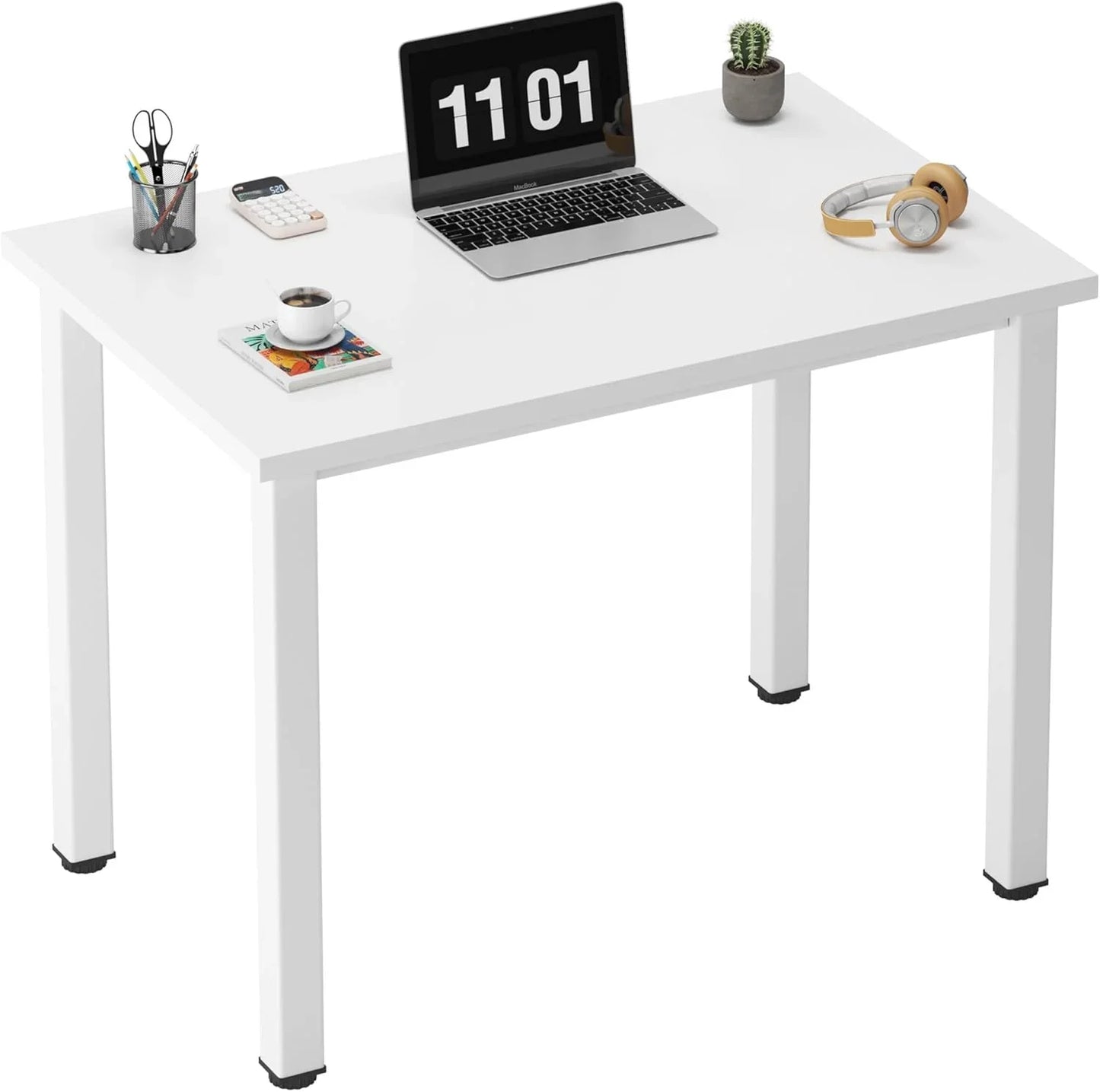 Computer Desk, 47 Inch Home Office Desk, Modern Simple Style Home Office Gaming Desk, Basic Writing Table for Study Student, Black Metal Frame, Black