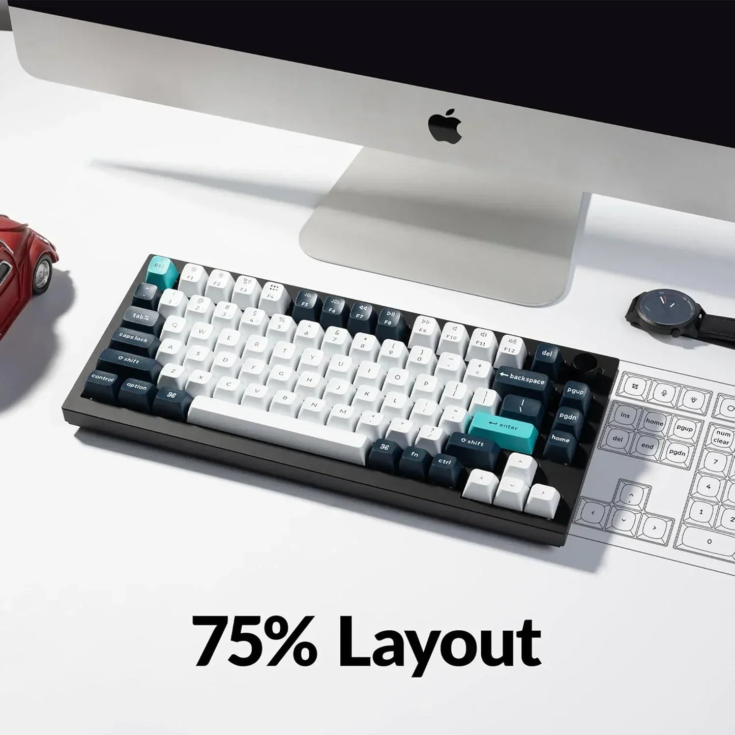 Byte Style 75% layout mechanical keyboard on a modern gaming desk with a Mac computer.