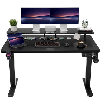 55" Wide Home Office Electric Height Adjustable Standing Desk Lifting Range 28~46" Computer Desk with Monitor Stand,Brown