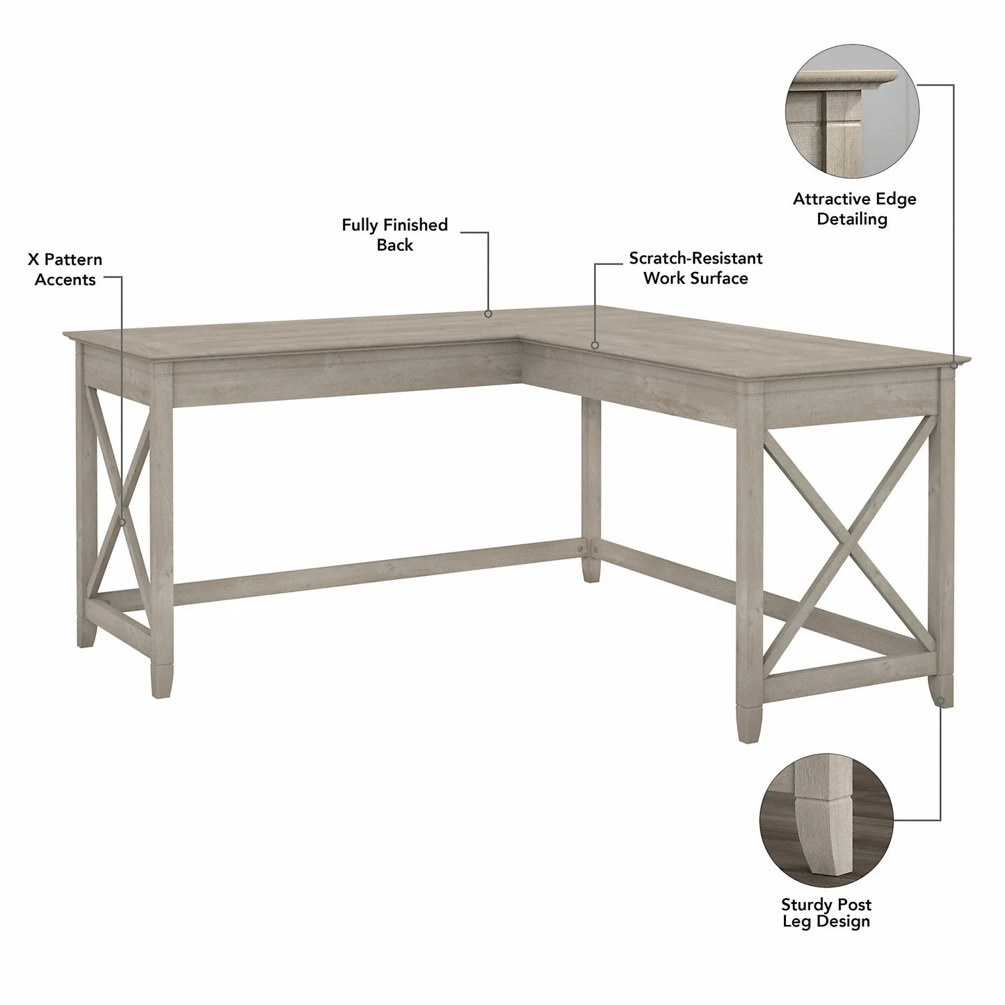 Key West 60" L Shaped Desk, Washed Gray