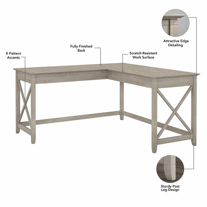 Key West 60" L Shaped Desk, Washed Gray