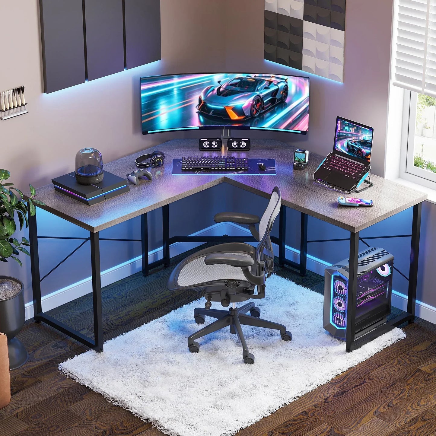 Computer Desk L Shaped, 51 Inch Reversible L Shaped Desk, Gaming Desk, Home Office Desk, Pink