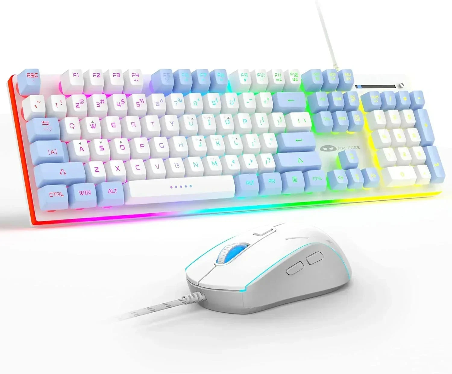 GT838 Gaming Keyboard and Mouse Combo, 104 Keys RGB Backlit Quiet Wired Keyboards for Laptop PC MAC, with Number Pad, Metal Panel, Anti-Ghosting, Pink