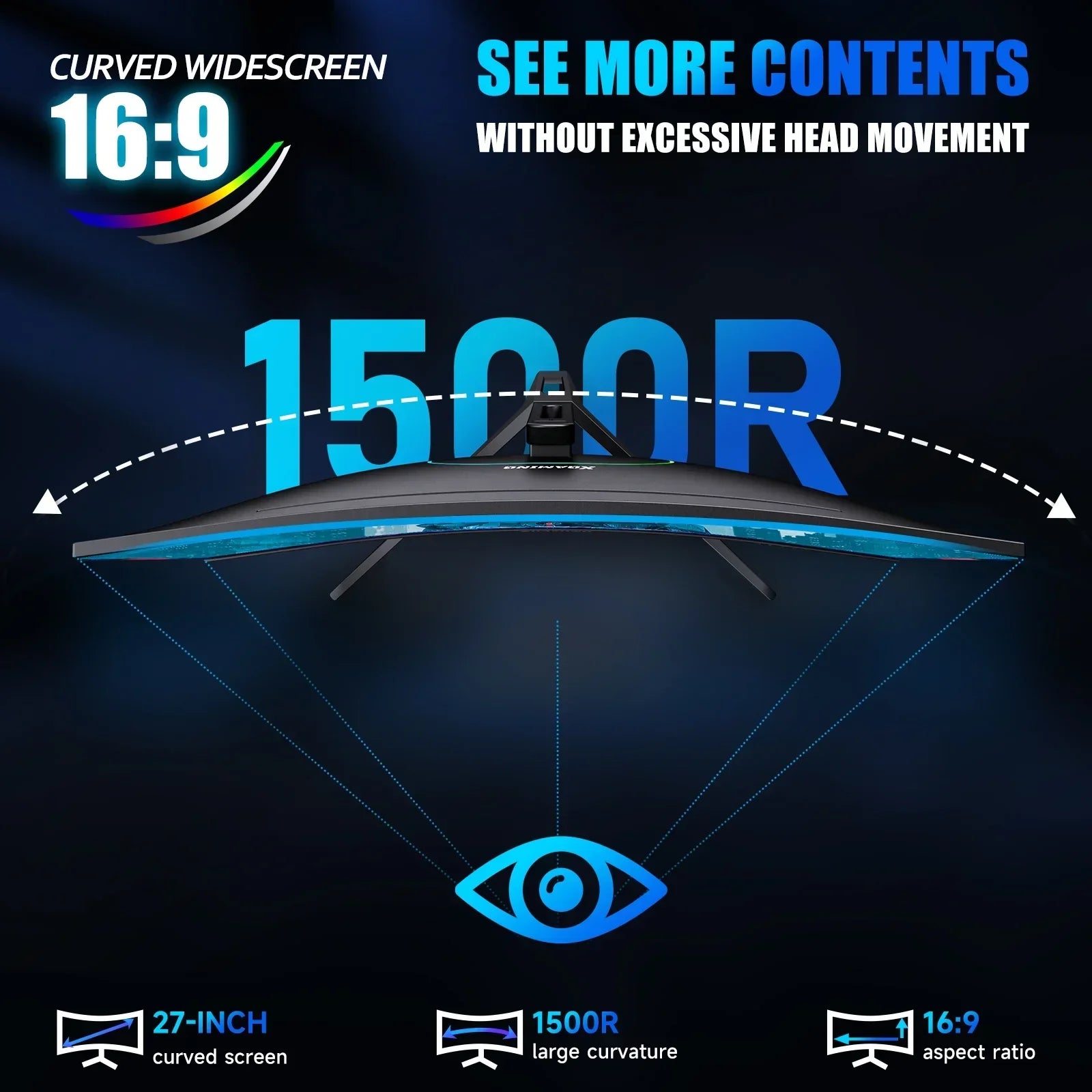 27-Inch FHD VA Gaming Curved Monitor with Rainbow Lights, 240Hz Refresh Rate, Eye Care 1080P Display, Freesync G-Sync Compatible, 1Ms Displayport, HDMI, DP and Speakers