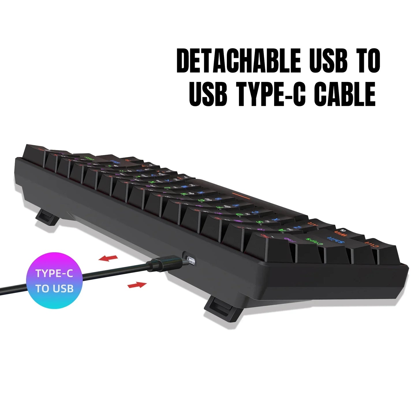 RGB gaming keyboard with detachable USB to USB-C cable, Byte Style modern gaming gear