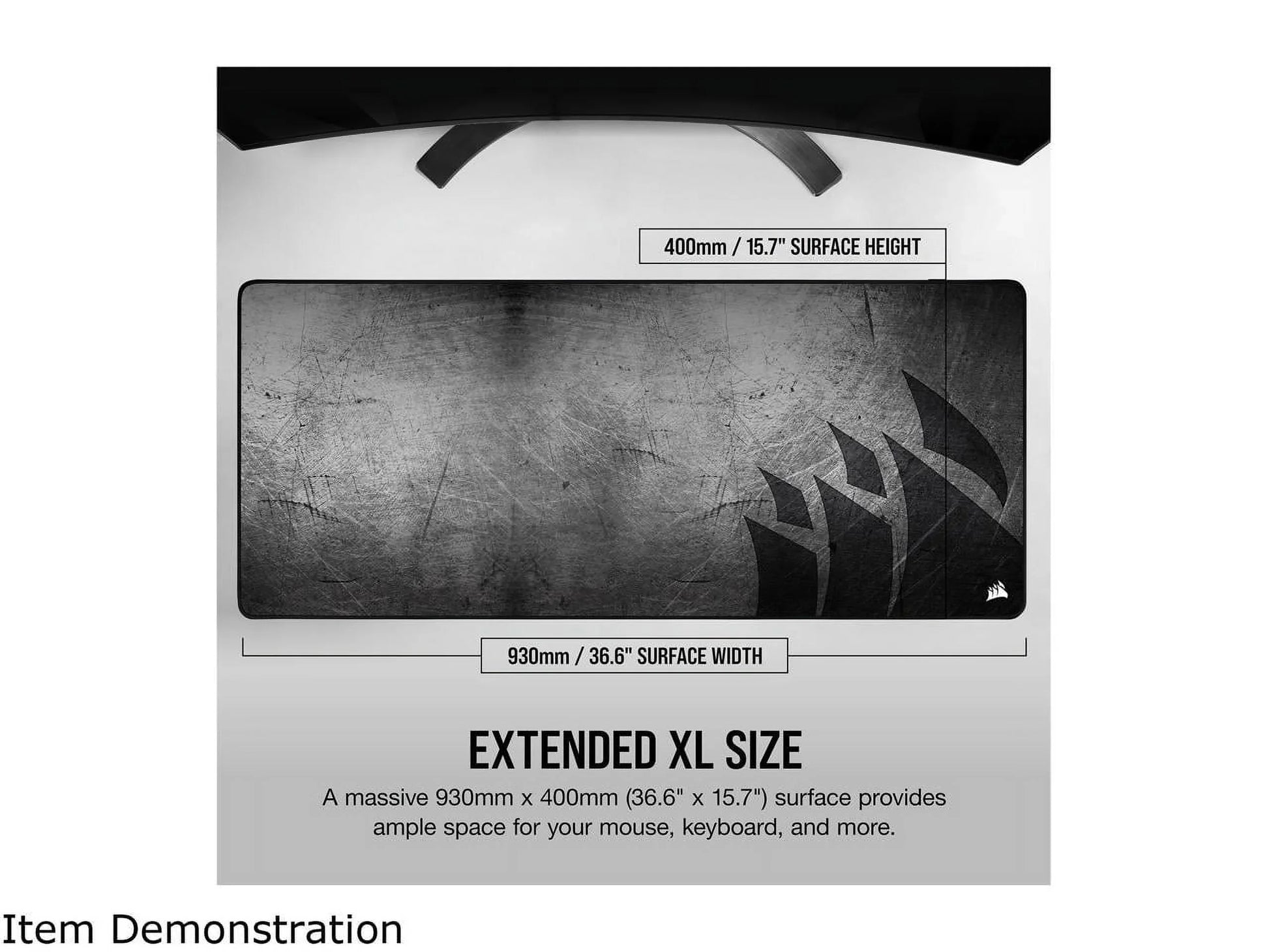 Extended XL gaming mouse pad measuring 930mm x 400mm with textured black surface and logo