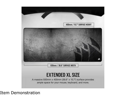 Extended XL gaming mouse pad measuring 930mm x 400mm with textured black surface and logo