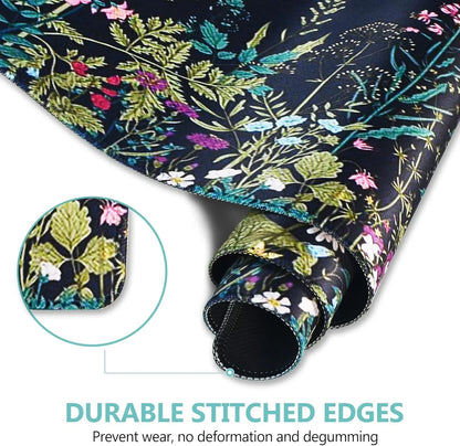 Close-up of a rolled gaming mouse pad with a colorful floral design and durable stitched edges for wear prevention
