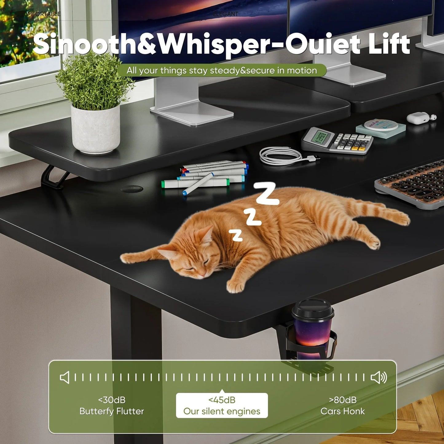 55" Wide Home Office Electric Height Adjustable Standing Desk Lifting Range 28~46" Computer Desk with Monitor Stand,Black