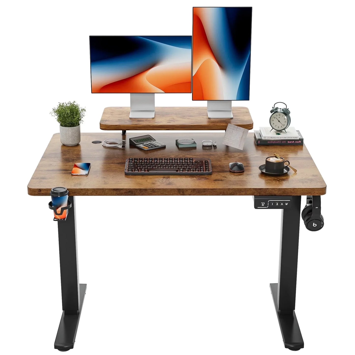 47" Wide Home Office Electric Height Adjustable Standing Desk Lifting Range 28~46" Computer Desk with Monitor Stand,White